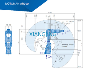 AR900 ใช้หุ่นยนต์ Yaskawa สำหรับช่างเชื่อมอาร์ค 7 กก. น้ำหนักบรรทุก 927 มม. หุ่นยนต์เชื่อมอาร์ม